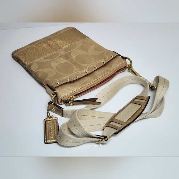Coach Gold Metallic Signature C Crossbody *Cream/Gold* EUC - Picture 7 of 15